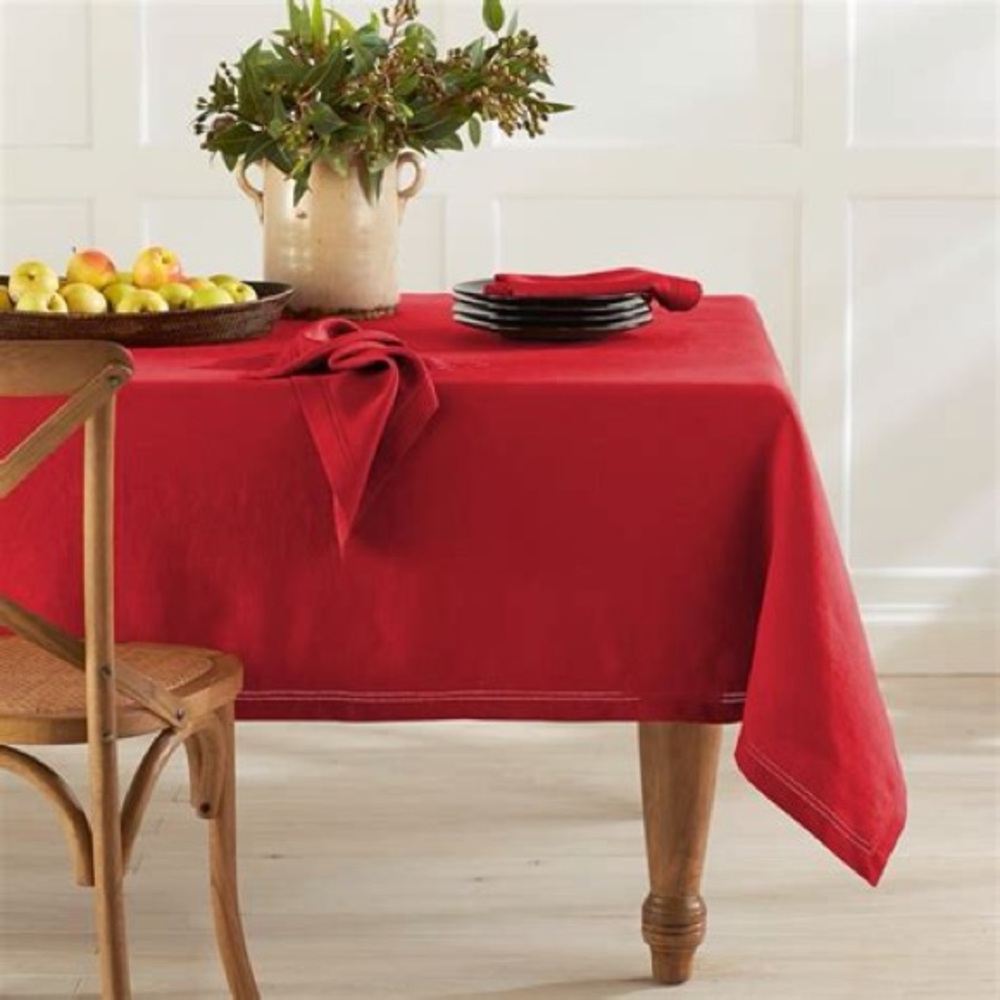 Williams Sonoma Red Linen Tablecloth 70x90 Luxury Hosting‎ Decor